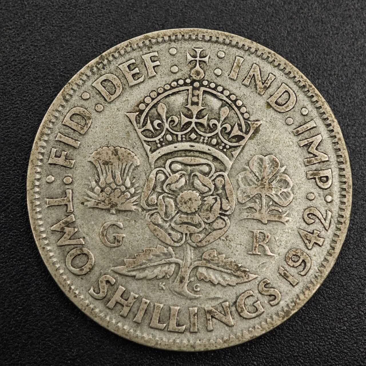 【淘币小摊】实时拍第七百九十六拍   小银币场   满百包邮可预留二周 每周一统一发货   英国1942年乔治六世2先令银币