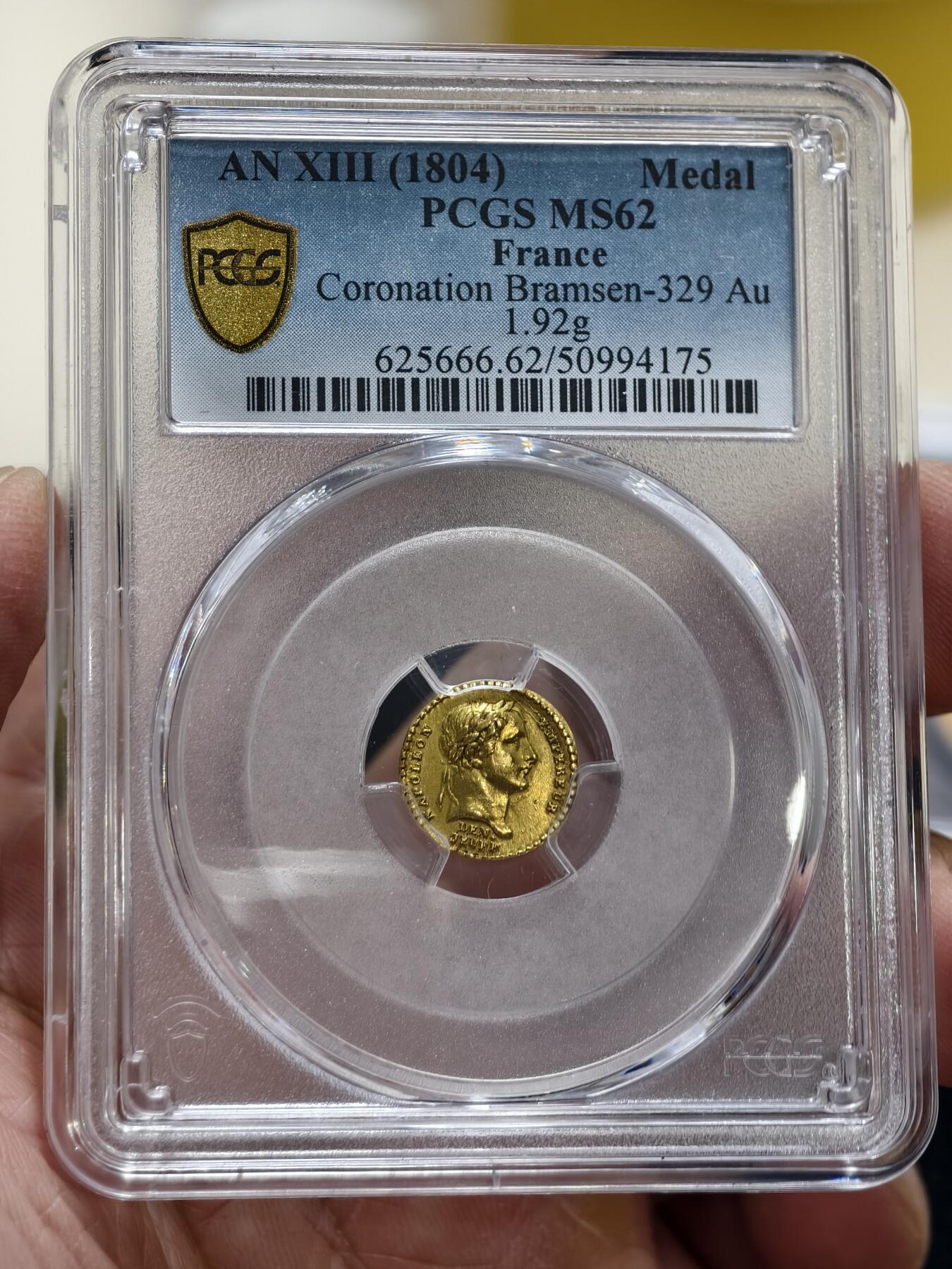 PCGS-MS62法国1804年拿破仑加冕纪念金章原铸抛撒章