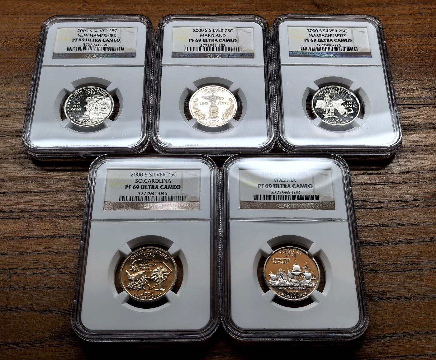 泉海漫舟·凡希社世界钱币微拍第三百十四期 2000美国联邦州25分银币五枚套NGC-PF69UC弗吉尼亚等