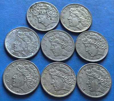 外国优质老铜币银币，周六九点倒数截拍，满百包邮，可寄存半年，喜欢朋友微信扫描二维码可直接参拍 - 巴西1970年-1975年10分8枚