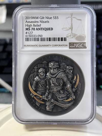 第181期拍卖 - 纽埃2019年刺客系列1波斯尼扎里2盎司高浮雕银币NGC-MS70原盒证书，999银，发行999枚