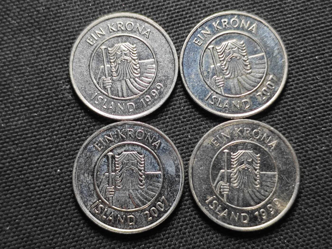 KK钱币收藏小铺  第370场  2月预留时间 周末发货  冰岛1克朗4枚