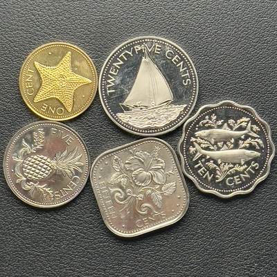 ＜小葵钱铺＞第65期·散币·银币场·满200包邮，不寄存·17号发货 - 巴哈马1974年精制套币5枚