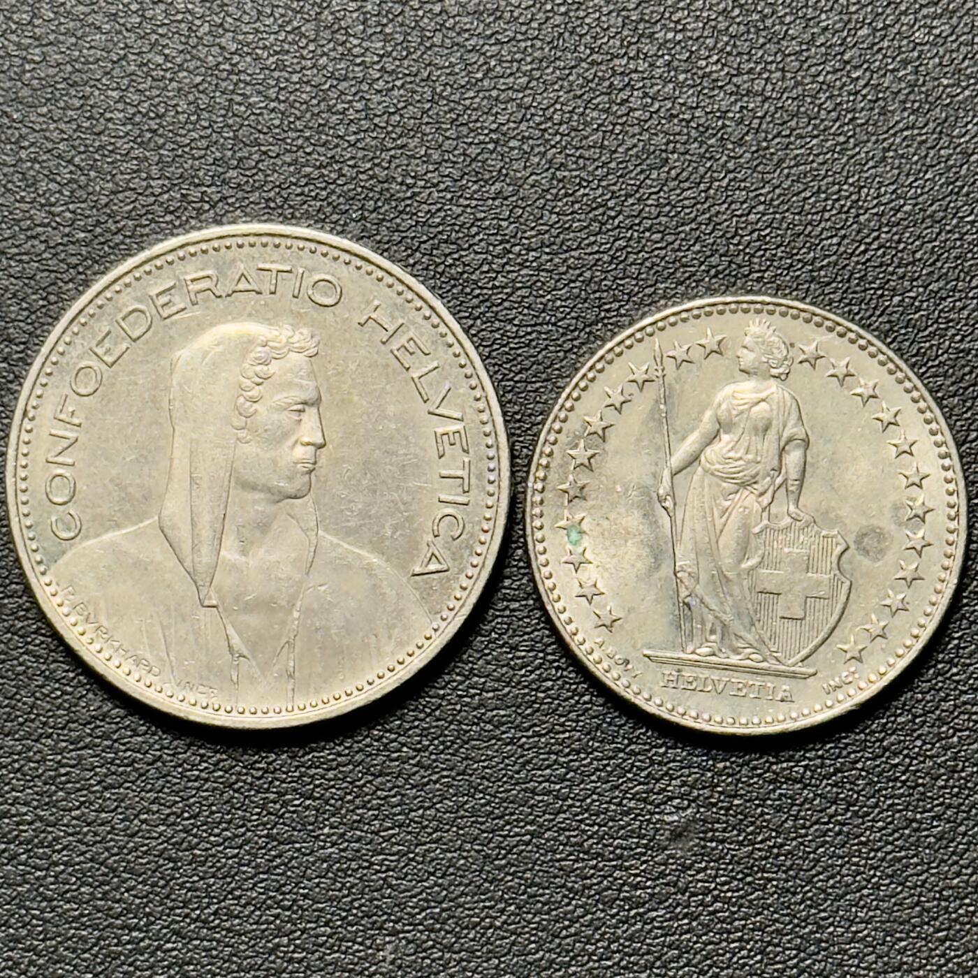 ＜小葵钱铺＞第65期·散币·银币场·满200包邮，不寄存·17号发货 瑞士2007年、2011年2法郎、5法郎硬币2枚
