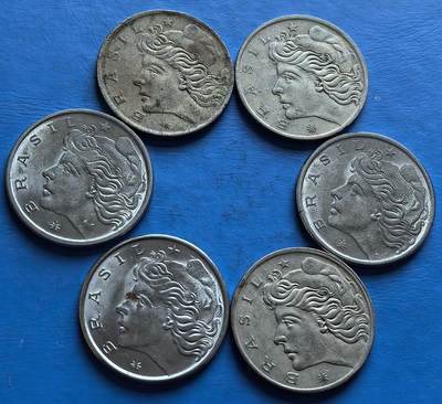 外国优质老铜币银币，周六九点倒数截拍，满百包邮，可寄存半年，喜欢朋友微信扫描二维码可直接参拍 - 巴西1970年-1979年50分6枚