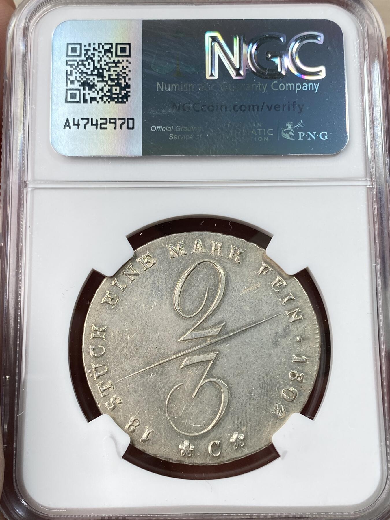 万国钱币拍卖第055期 NGC MS62 1802年英国共主德国布伦瑞克-吕讷堡-卡伦堡-汉诺威乔治三世2/3泰勒大银币 除了有强烈的喷砂感外高点也近乎完美 淡金色环彩非常漂亮