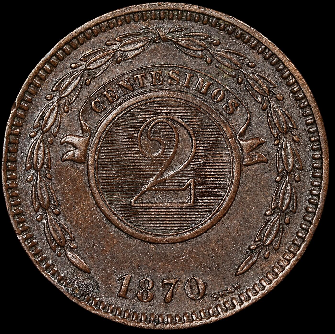 修遠堂世界钱币第九十三期 1870年巴拉圭2分铜币