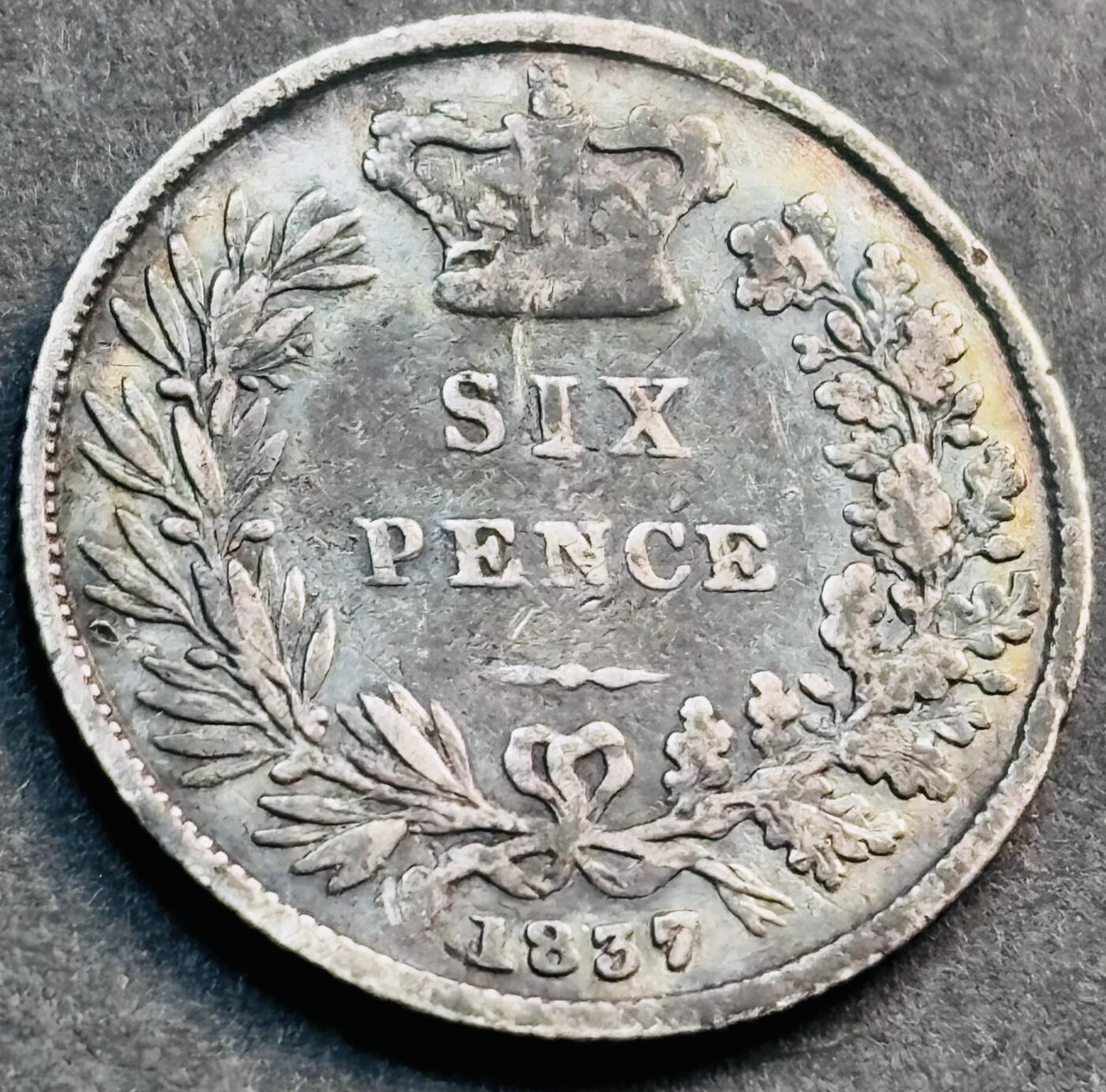 文馨钱币收藏第 281 场，【 长期接收代拍品】银元，银币，套币，纸币专场（本场截拍后休息三天，19 号发货） 少见带彩 1837 年英国威廉四世 6 便士银币，也是关门版