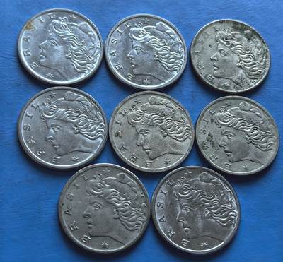 外国优质老铜币银币，周六九点倒数截拍，满百包邮，可寄存半年，喜欢朋友微信扫描二维码可直接参拍 - 巴西1967年-1976年10分8枚