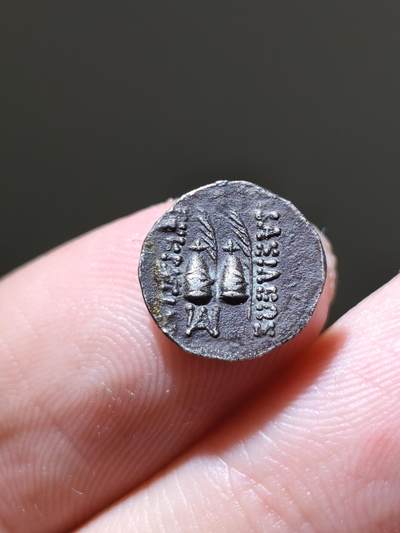 精品！巴克特里亚王国品相非常好的欧克拉提德斯一奥波银币，背面是双子帽