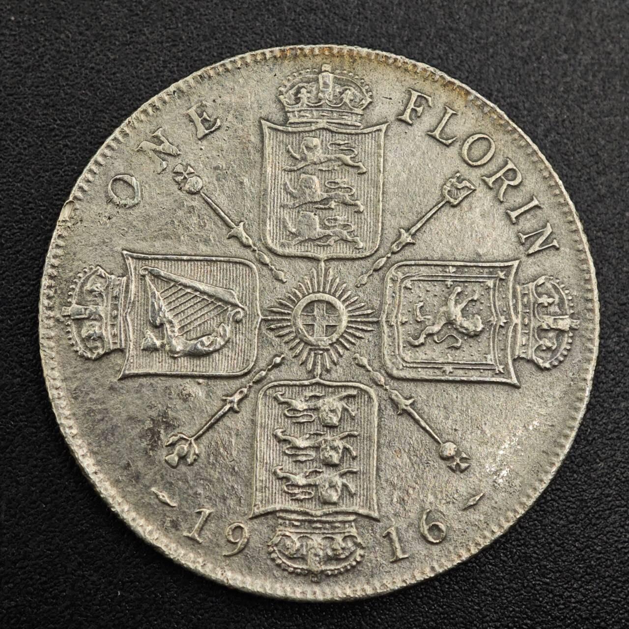 【淘币小摊】实时拍第七百九十六拍   小银币场   满百包邮可预留二周 每周一统一发货   英国1916年乔治五世弗洛林银币