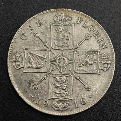 【淘币小摊】实时拍第七百九十六拍   小银币场   满百包邮可预留二周 每周一统一发货   - 英国1916年乔治五世弗洛林银币