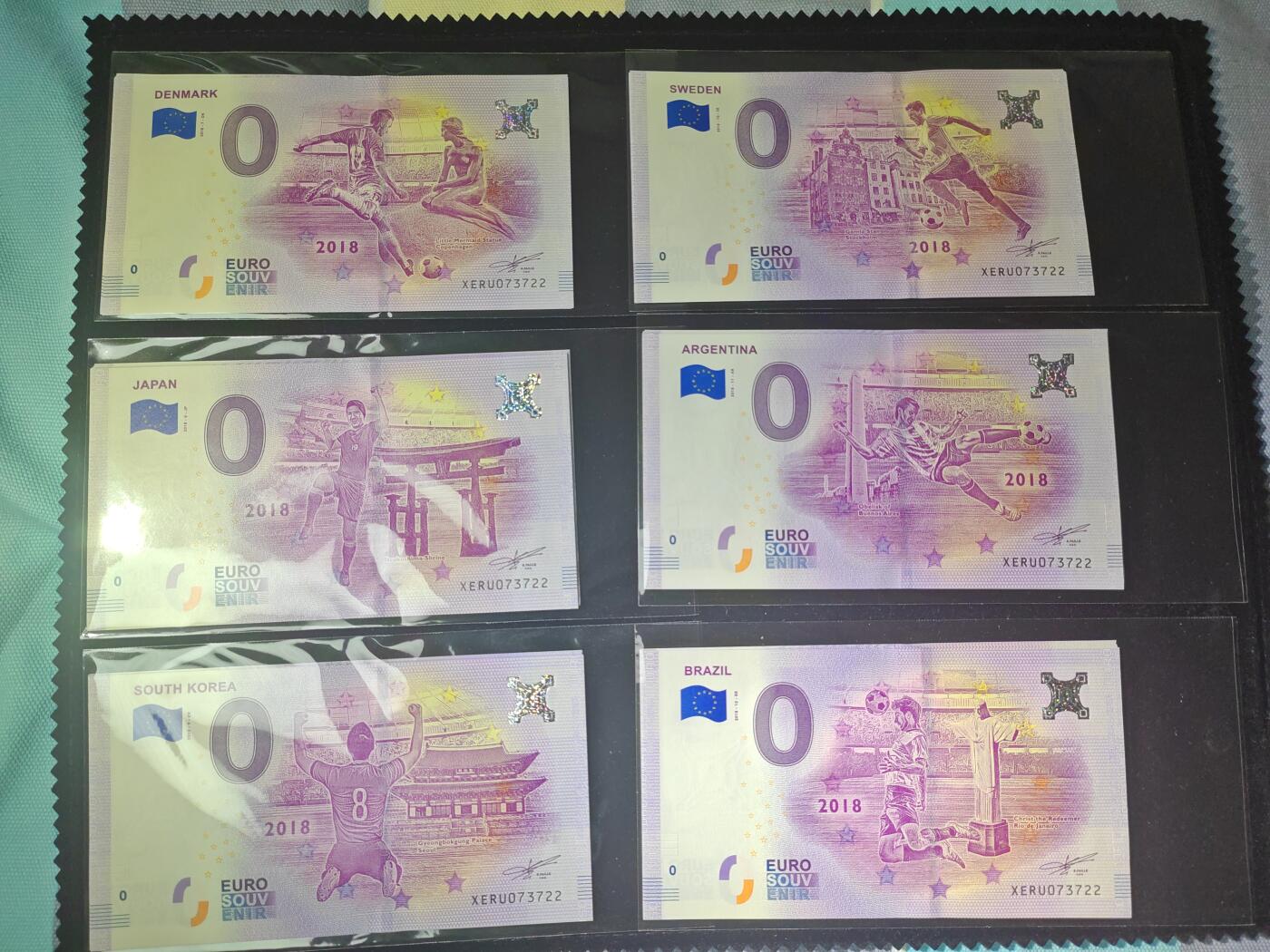 欧盟 0欧元纪念钞 18种不同品种 2018年-2023年 全新UNC 单价 