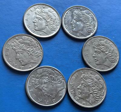 外国优质老铜币银币，周六九点倒数截拍，满百包邮，可寄存半年，喜欢朋友微信扫描二维码可直接参拍 - 巴西1967年-1977年50分6枚