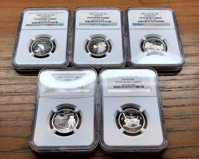 泉海漫舟·凡希社世界钱币微拍第三百十四期 - 2002美国联邦州25分银币五枚套NGC-PF69UC路易斯安娜等