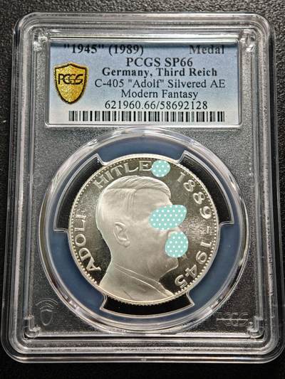 【德藏】世界币章拍卖第152期（拍品征集中~欢迎藏友联系） - “1945”(臆造) 德国民族社会主义工人党党首镀银纪念章  类镜面底板 PCGS SP66（原图请查询PCGS评级公司官网）