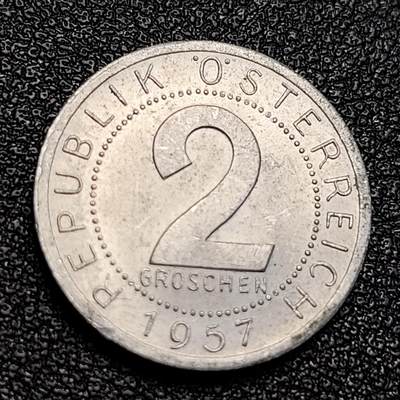泉币菌-第129场-精品福利场（本场拍品多，请提前出价） - 奥地利2格罗申 57年 代铝币硬币18mm