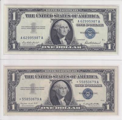 【礼羽收藏】🌏世界钱币拍卖第112期 - 【二张】美洲，美国，1957年，1美元，AA首冠+☆A补号