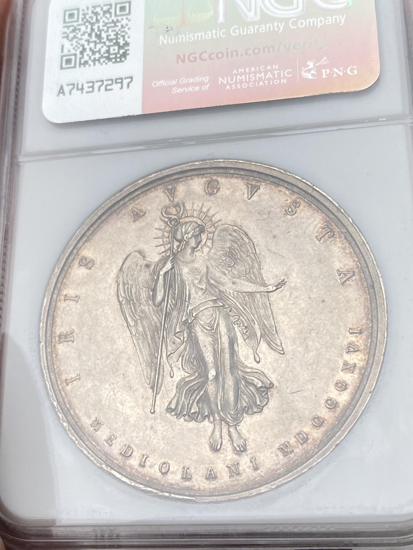 万国钱币拍卖第055期 NGC MS61 1816年奥地利弗朗茨二世皇后玛丽亚·路德维卡逝世纪念大银章 少见神罗末代皇后 原味高浮雕 神罗女神献上祝福 42.7MM大规格