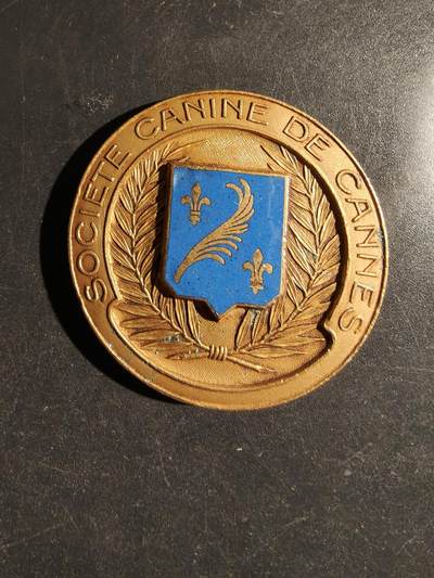 老王徽章第163期 13-15日三场连拍 16日统一发货  13、14日结束后可寄存 - 法国戛纳养犬协会镀金大铜章   带珐琅  直径41mm.   重量36.7g