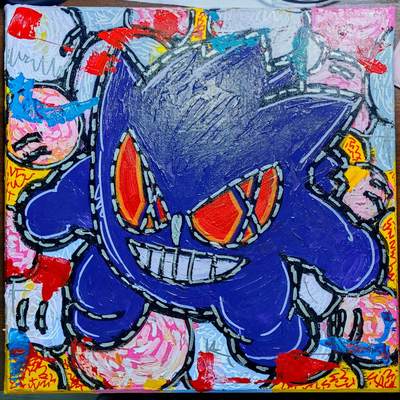 白泽拍卖卡牌手绘专场第28期（细雨生寒、寻梅闻香） - 2022 waiwai手绘画 耿鬼 尺寸：40cm*40cm  waiwai亲签