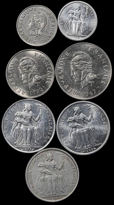 修遠堂世界钱币第九十三期 - 法属波利尼西亚硬币一组 部分未流通