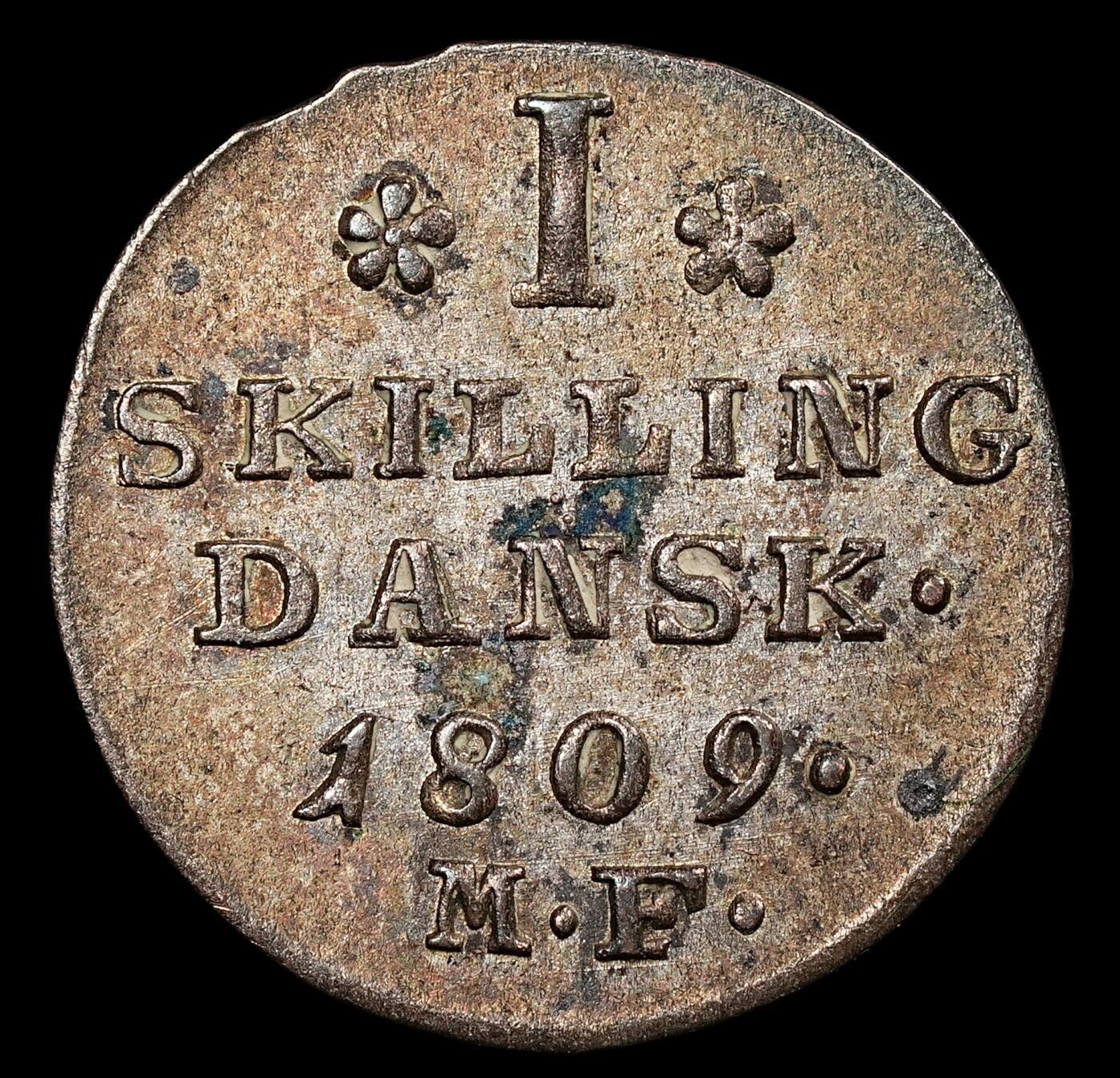 修遠堂世界钱币第九十三期 1809年丹麦1 SKILLING 带光