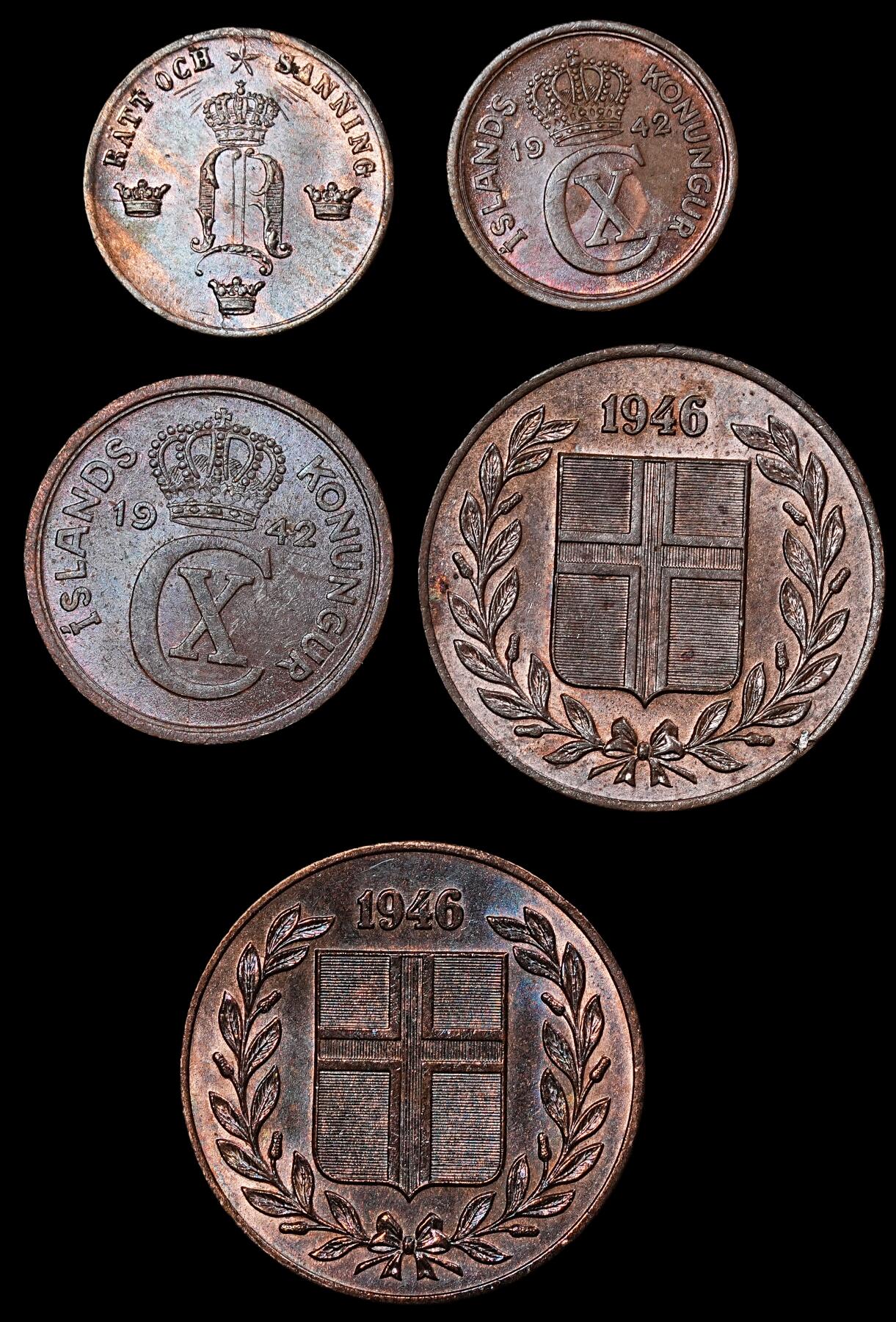 修遠堂世界钱币第九十三期 未流通 瑞典，冰岛钱币一组