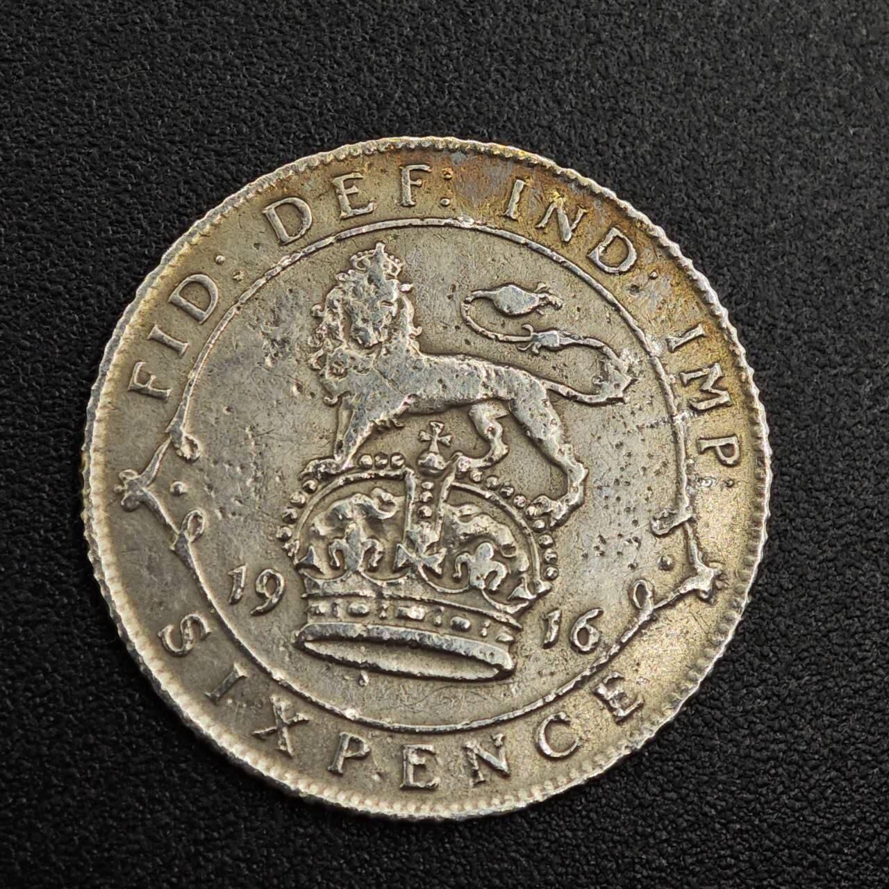 【淘币小摊】实时拍第七百九十六拍   小银币场   满百包邮可预留二周 每周一统一发货   英国1916年乔治五世6便士银币