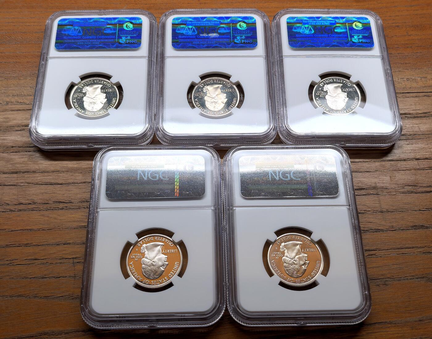 泉海漫舟·凡希社世界钱币微拍第三百十四期 2004美国联邦州25分银币五枚套NGC-PF69UC佛罗里达等