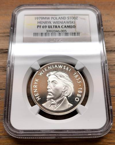 泉海漫舟·凡希社世界钱币微拍第三百十四期 - 1979MW波兰音乐家亨利克·维尼亚夫斯基100Z纪念银币NGC-PF69UC