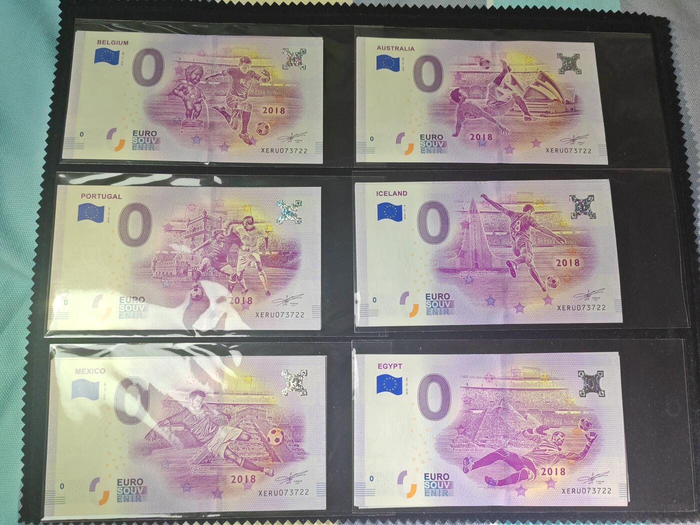 0欧元纪念钞 俄罗斯世界杯 2018年 32国大全套 全同号 无4 全新UNC 
