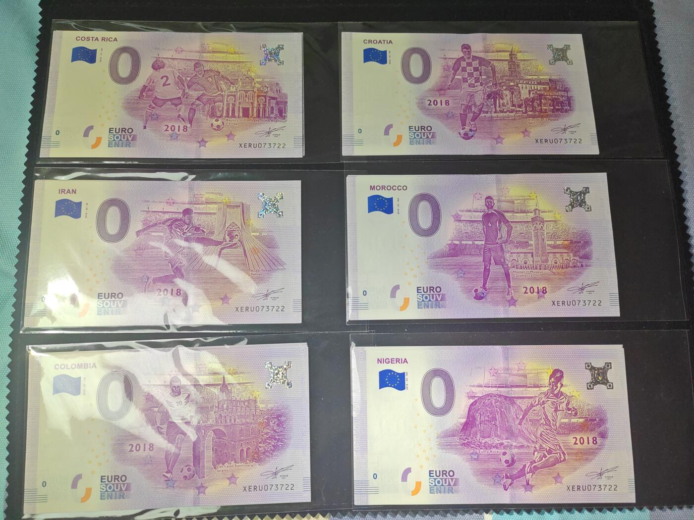 欧盟 0欧元纪念钞 18种不同品种 2018年-2023年 全新UNC 单价 