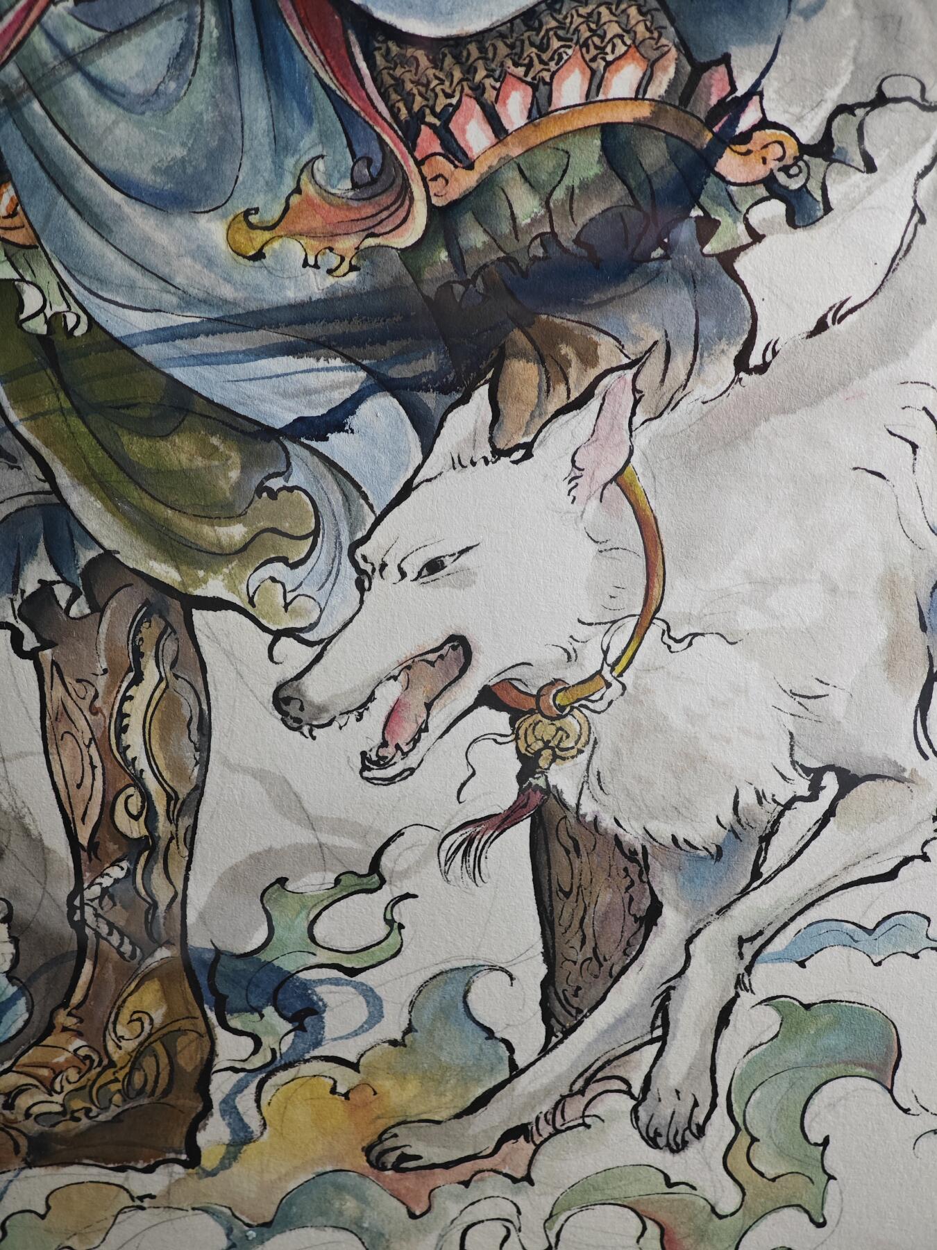 白泽拍卖卡牌手绘专场第28期（细雨生寒、寻梅闻香） 2025 鹿凝手绘画 二郎神 尺寸：37cm*52cm 有外框  鹿凝亲签