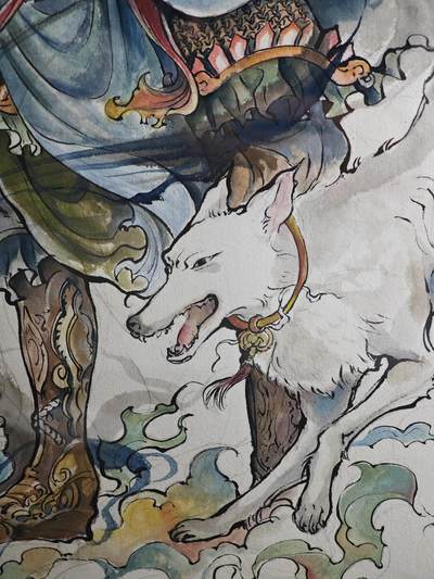 白泽拍卖卡牌手绘专场第28期（细雨生寒、寻梅闻香） 2025 鹿凝手绘画 二郎神 尺寸：37cm*52cm 有外框  鹿凝亲签