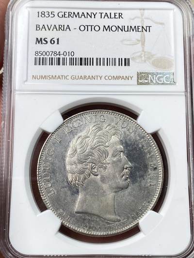 万国钱币拍卖第055期 - NGC MS61 1836年巴伐利亚路德维希一世纪念奥拓王子礼拜堂历史大泰勒 1836年作为路一次子的希腊国王奥拓访问德国挑选皇后 在基弗斯费尔登建造的奥托礼拜堂竣工纪念 历史泰勒名誉品种之一 轻微镜面质感高点极佳