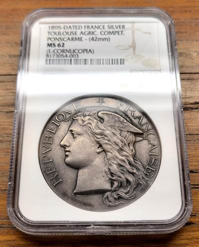 泉海漫舟·凡希社世界钱币微拍第三百十四期 - 1896法国农业部颁发图卢兹博览会银质奖章NGC-MS62