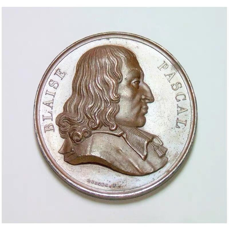 【光边】法国1817年 大科学家帕斯卡高浮雕精制大铜章 40MM