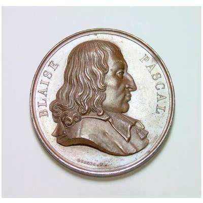 【光边】法国1817年 大科学家帕斯卡高浮雕精制大铜章 40MM - 【光边】法国1817年 大科学家帕斯卡高浮雕精制大铜章 40MM