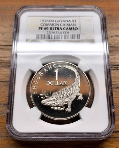 泉海漫舟·凡希社世界钱币微拍第三百十四期 - 1976圭亚那濒危动物鳄鱼Dollar NGC-PF69UC