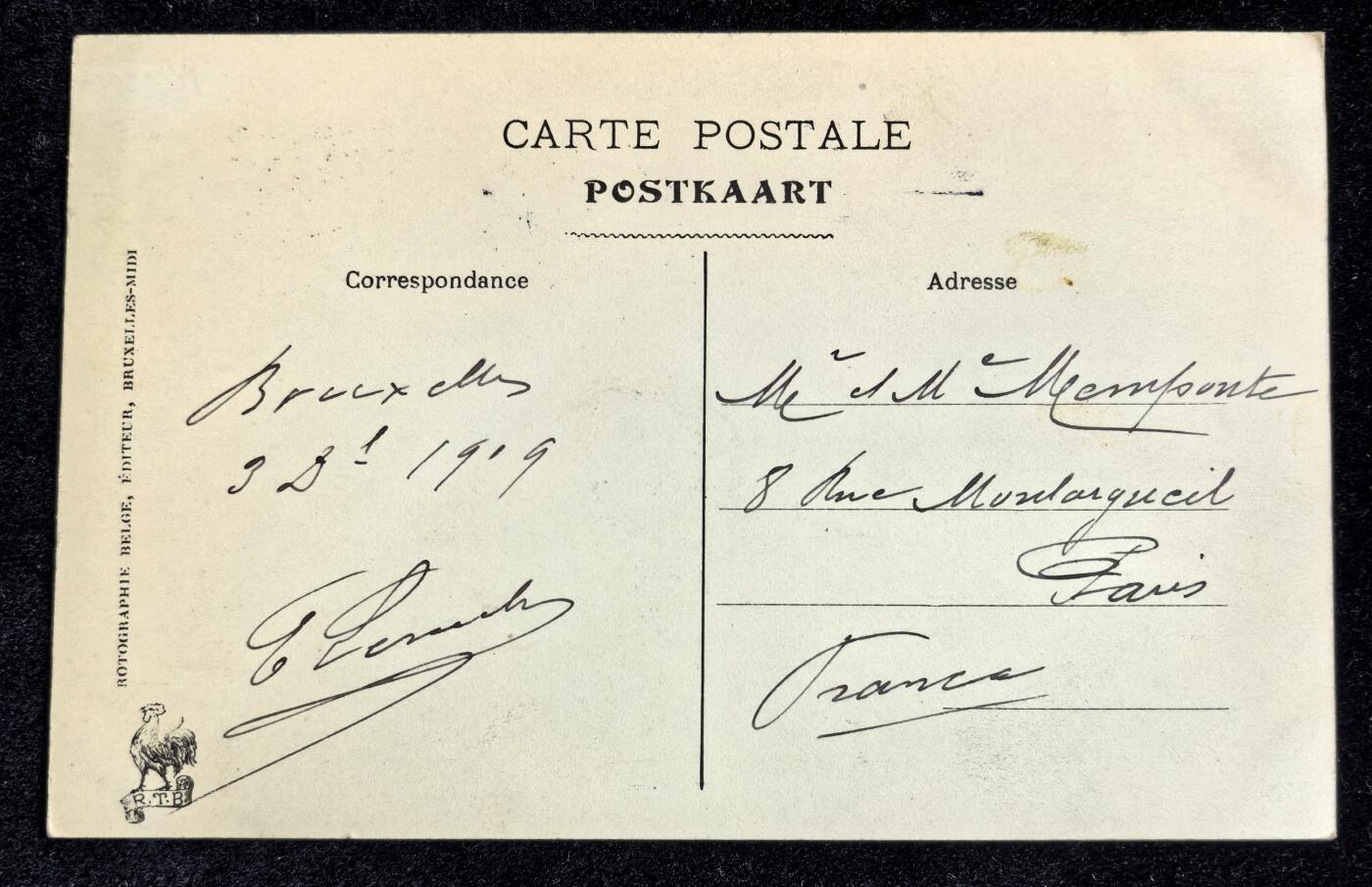 比利时 1909年 布鲁塞尔南站 老明信片一张