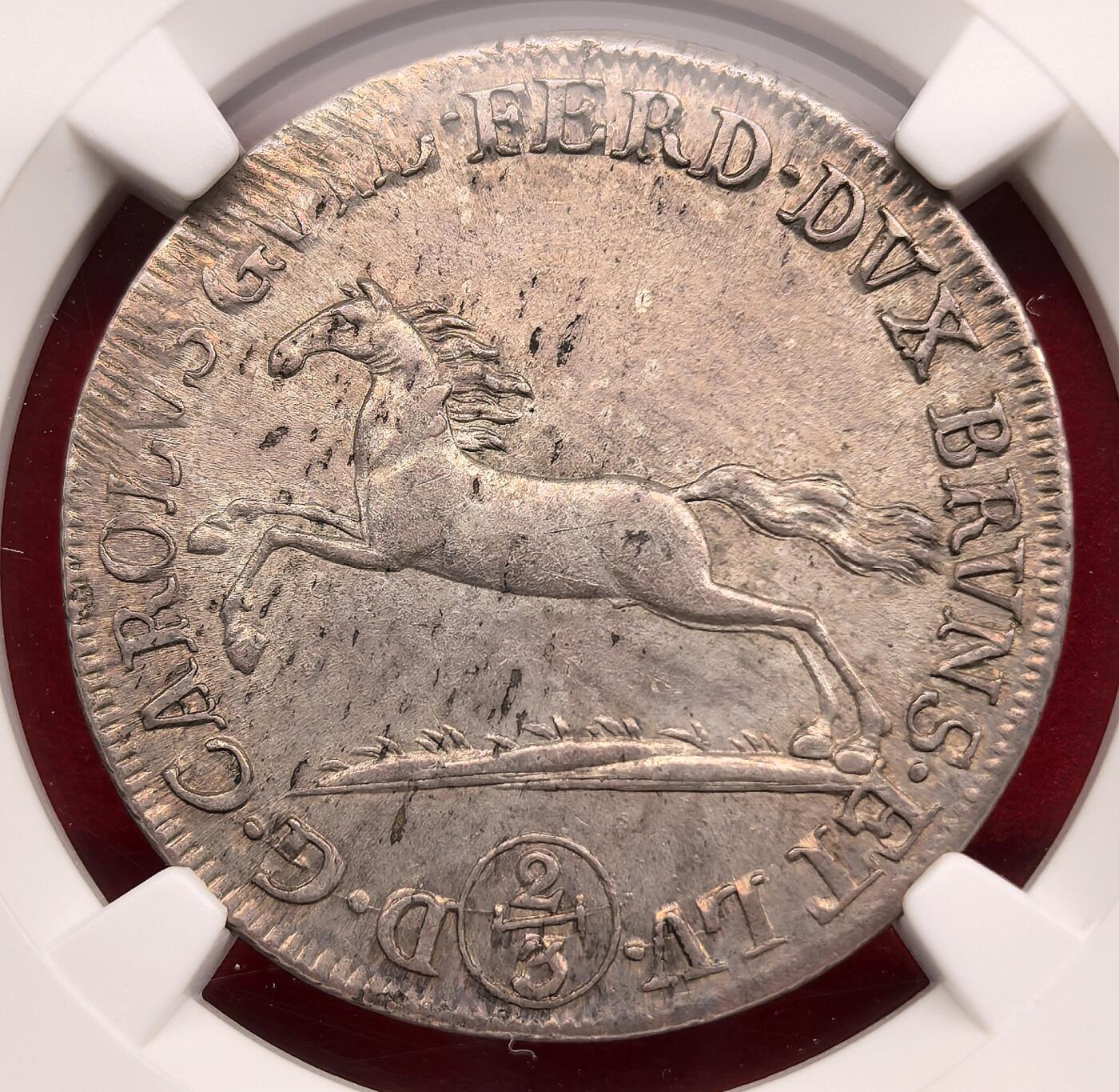 泉海漫舟·凡希社世界钱币微拍第三百十四期 1800德国不伦瑞克沃尔芬堡飞马2/3泰勒NGC-MS62，传世五彩，美不胜收！