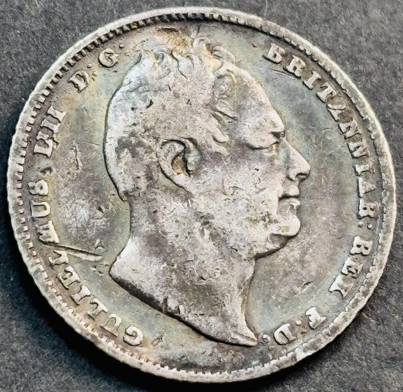 文馨钱币收藏第 281 场，【 长期接收代拍品】银元，银币，套币，纸币专场（本场截拍后休息三天，19 号发货） 少见带彩 1837 年英国威廉四世 6 便士银币，也是关门版