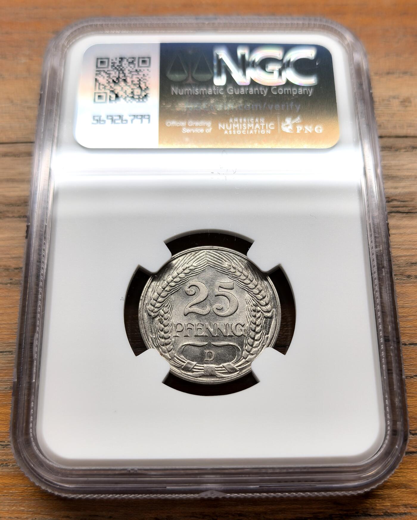 泉海漫舟·凡希社世界钱币微拍第三百十四期 1912D德国王冠鹰25芬尼NGC-MS64