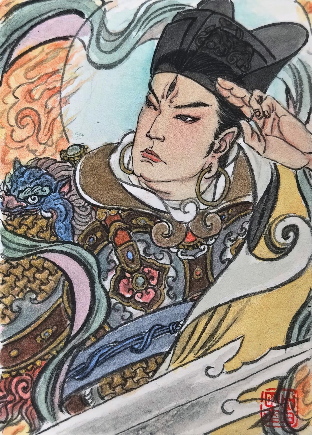 白泽拍卖卡牌手绘专场第28期（细雨生寒、寻梅闻香） 2025 史墨手绘卡 二郎显圣真君 史墨亲签 特效