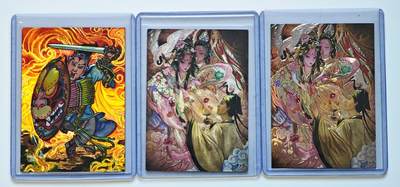 白泽拍卖卡牌手绘专场第28期（细雨生寒、寻梅闻香） - 2024 香山文创 特卡 3张 聊斋&年画水浒编号65  两张光刻 一张粗闪 卡夹封装