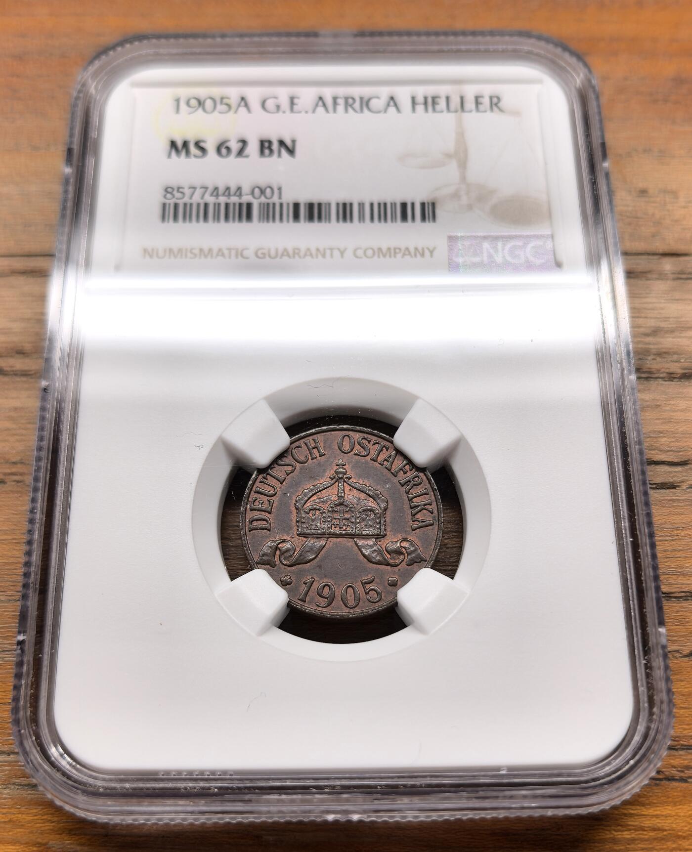泉海漫舟·凡希社世界钱币微拍第三百十四期 1905A德属东非heller铜币NGC-MS62