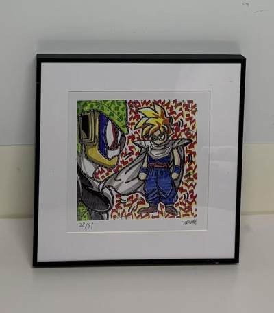 零元拍：歪歪亲笔签名 OWSON 系列作品装饰画《悟饭和沙鲁》，已做装裱 合金相框尺寸25/25CM。因展品出展，镜框或亚克力可能有轻微划痕，介意勿拍 - 零元拍：歪歪亲笔签名 OWSON 系列作品装饰画《悟饭和沙鲁》，已做装裱 合金相框尺寸25/25CM。因展品出展，镜框或亚克力可能有轻微划痕，介意勿拍