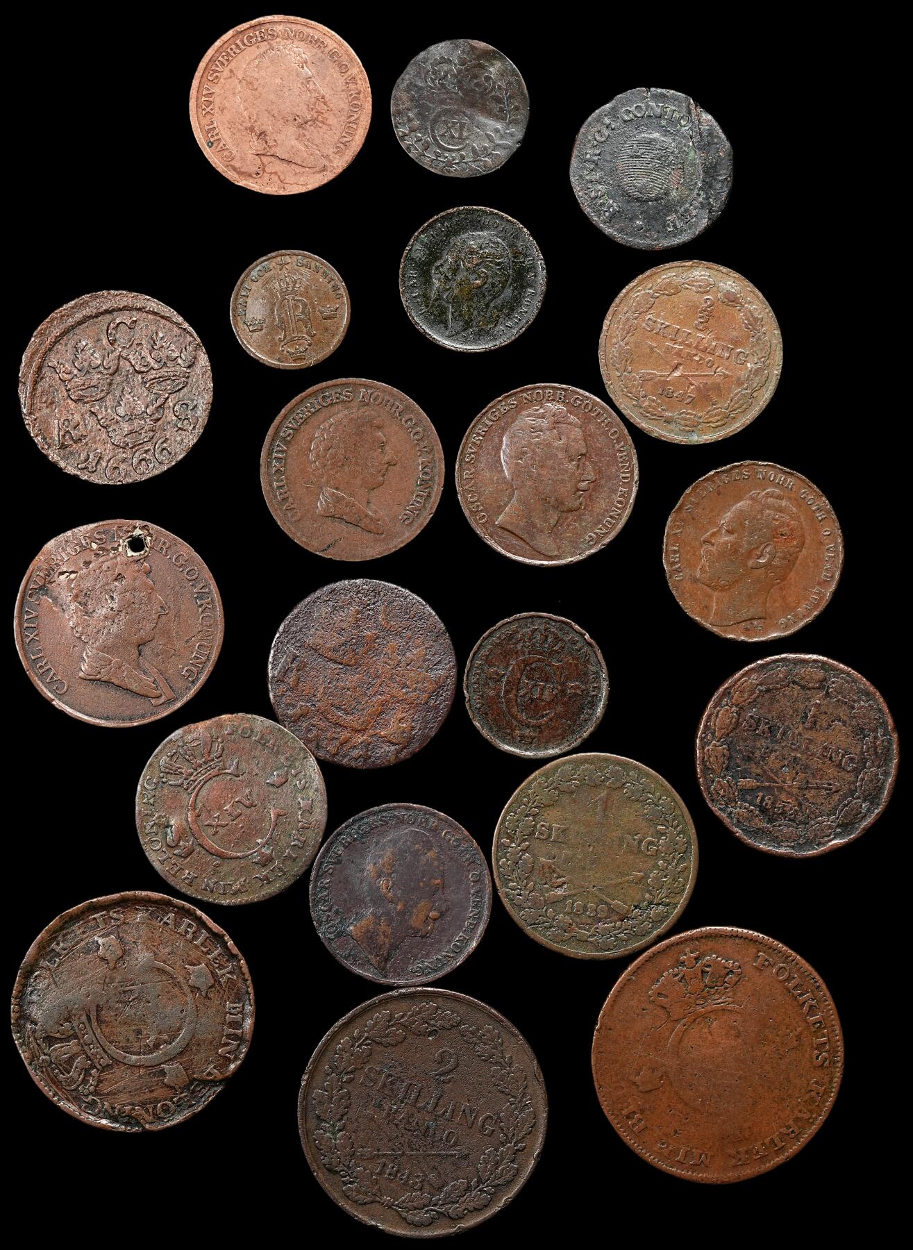 修遠堂世界钱币第九十三期 瑞典旧铜币一组 不少少见早期品种 品烂