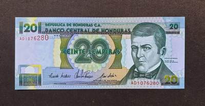 北京马甸外国币专卖第146期，外国纸币币专场，陆续上拍，欢迎关注 - 全新UNC 洪都拉斯20伦皮拉纸币 1993年